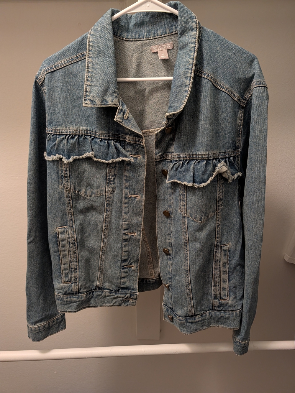 Falls Creek Light Blue Ruffle Denim Jacket